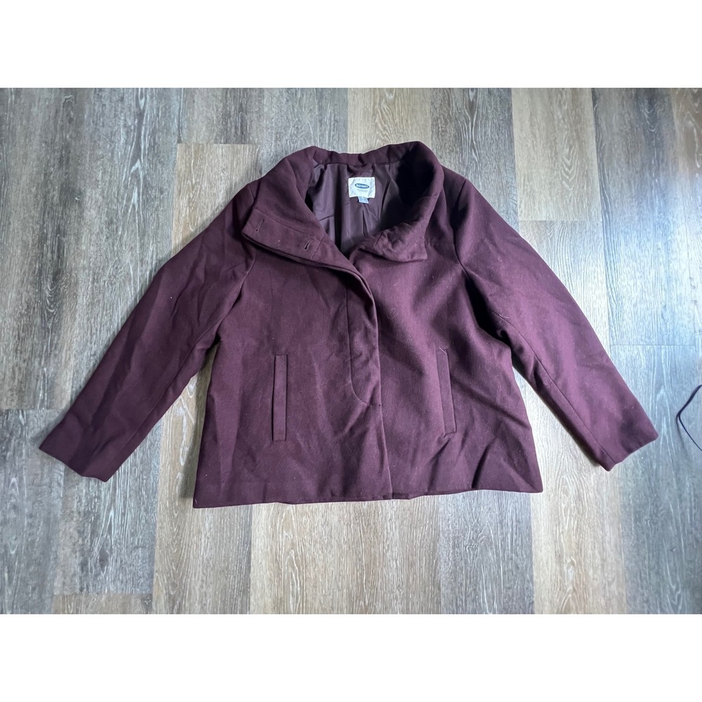 Old Navy Pea Coat Women XL Burgundy Excellent Funnel Neck Wool Blend Jacket